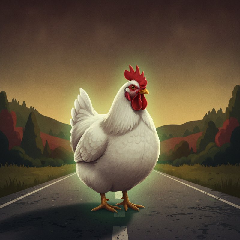 Chicken Road 2 - Pollo bianco con cresta rossa pronto ad attraversare la strada